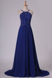 2024 A Line Spaghetti Straps Beaded Bodice Prom Dresses PCL8YLPN