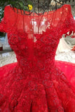 2024 Red Ball Gown Luxury Wedding Dresses Bateau Cap Sleeves PXYY3P7N
