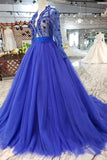 2024 Long Sleeves V Neck Prom Dresses Tulle With Applique A PA9YBZCC