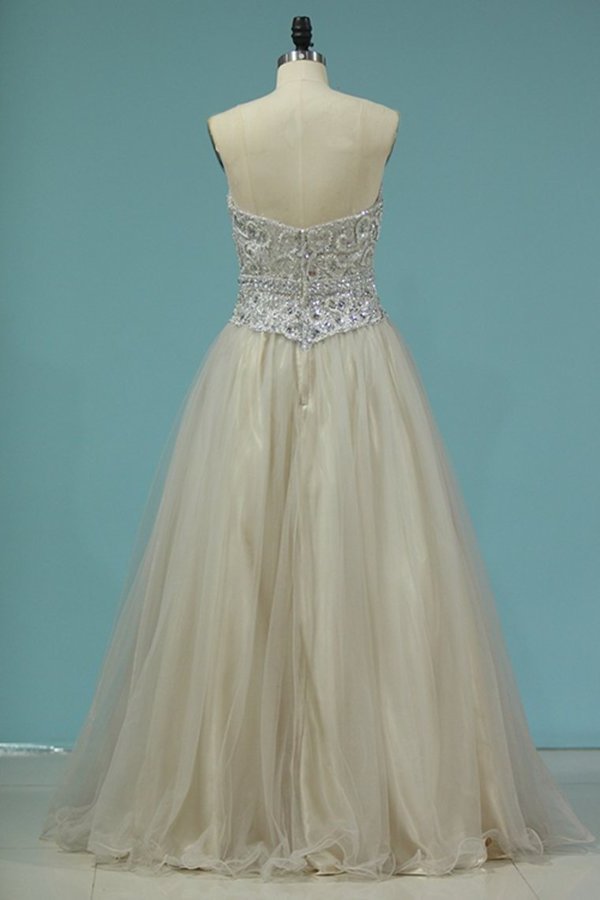 2024 Sweetheart Tulle With Beading Prom Dresses Floor P3T4KKFH