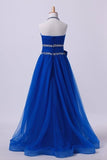 2024 Dark Royal Blue Halter A Line High Low Flower Girl Dresses Beaded PA9QX5CF