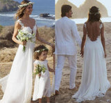 Backless Lace Open Back Sweetheart A-Line White Chiffon Sleeveless Beach Wedding Dresses