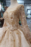 Princess Long Sleeve Ball Gown Scoop With Applique Beads Lace up Prom Dresses