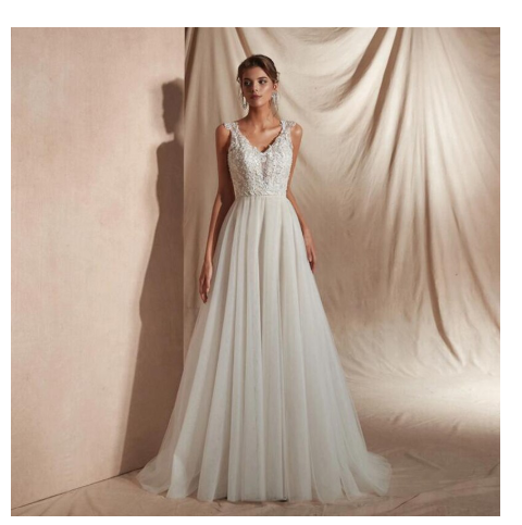 Awesome A-line V-neck Appliqued Wedding Dress with Buttons