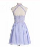 A-line Halter Short Lilac Chiffon Homecoming Dress Appliques Crystal