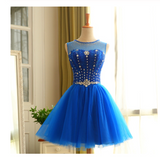 Royal Blue Short Beading Open Back Homecoming Dress
