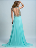 New Arrival Long Chiffon Beading Split Backless Sexy Gown For