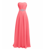 Cheap Classy Mint A-line Strapless Beading Chiffon Sleeveless Pleat Long Prom Dresses