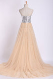 2024 Sweetheart A Line Sweep Train Prom Dresses Tulle PCEN2XJL