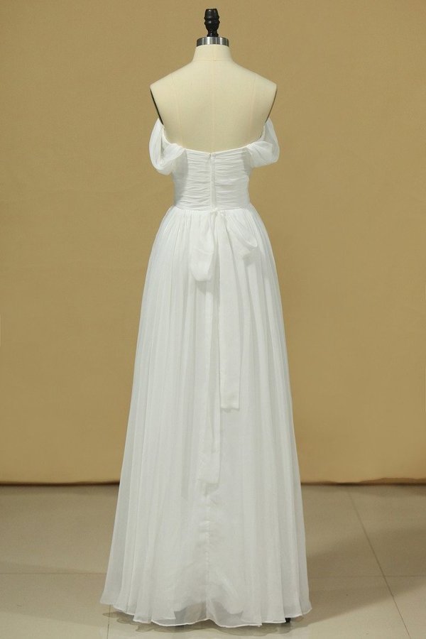 2024 White Prom Dresses Off The Shoulder A Line Chiffon Floor Length PE8YH8X4