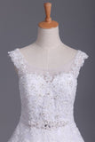 2024 A Line Cap Sleeve Scoop Tulle Wedding Dresses With Applique And P11QB59Q