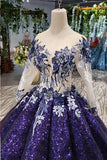Ball Gown Ombre Sparkly Long Sleeve Sequins Prom Dresses, Quinceanera Dresses STK15066