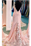 Mermaid V Neck Spaghetti Straps Long Prom Dresses Appliques Party Dress Chiffon And STKPFT7D7JQ
