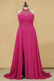 2024 A Line High Neck Prom Dresses Chiffon With Beading And PR6SBMMJ