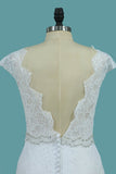 2024 Lace Wedding Dresses Scoop With Beaded Waistline Covered Button PGQENLBN