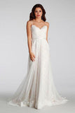 Chic A-Line Sweetheart Backless Lace Beach Spaghetti Straps Long Wedding Dresses