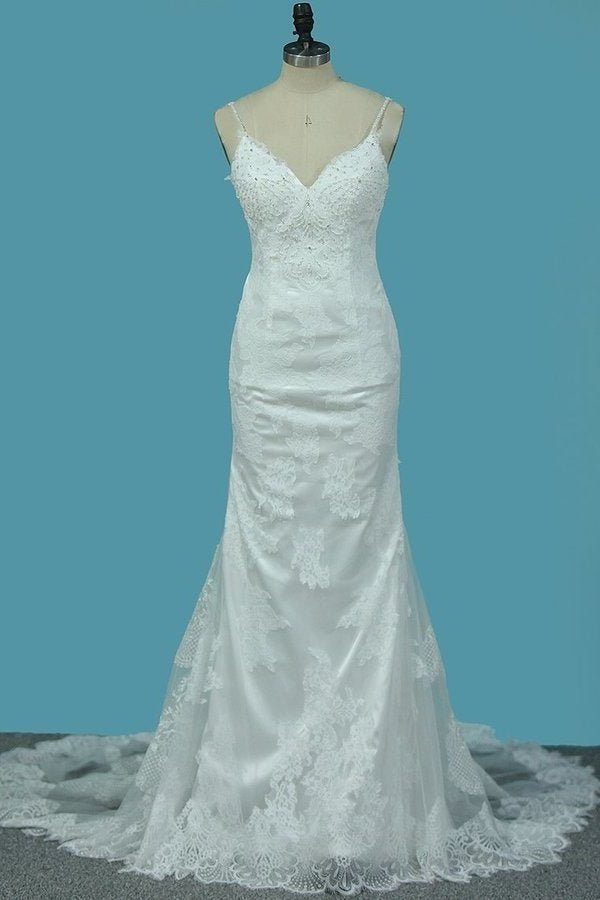 2024 Spaghetti Straps Mermaid Wedding Dresses Tulle With PPFA6RY3