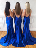 Sexy V Neck Backless Blue Mermaid Prom Dresses, Blue Backless Formal Evening Dresses STK15364