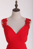 2024 Red Straps Homecoming Dresses A-Line Chiffon With Applique PJ1R13SS