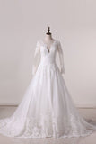 2024 A Line Scoop Long Sleeves Wedding Dresses Tulle With PEKX1D2G