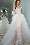2024 Scoop Long Sleeves Sheath Wedding Dresses Tulle With Applique PAQPBALA