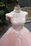 2024 New Arrival Pink Quinceanera Dresses Lace Up With Appliques And Beading PK6RFASD