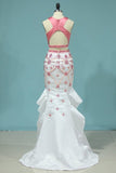 2024 Two-Piece Open Back Mermaid Scoop Satin With Beading PK3RPR9H