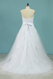 2024 A Line Sweetheart Tulle With Aplique And Sash PLQ42FE4