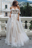 Princess A Line Off the Shoulder Sweetheart Beach Wedding Dresses with Appliques STK15585