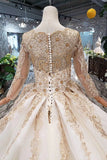 2024 New Prom Dresses Long Sleeves Ball Gown Scoop With Applique&Beads Lace PGAKM5ZZ