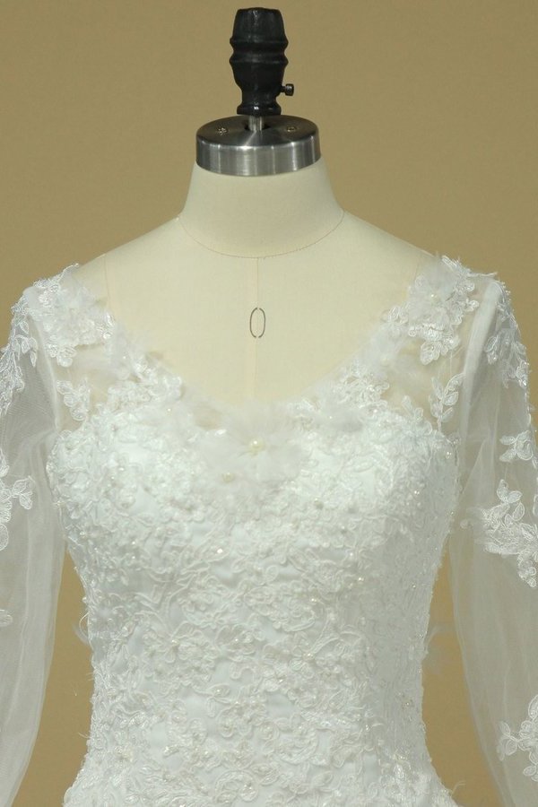 2024 V Neck Long Sleeves Wedding Dresses With Applique Organza PFS8HKTB