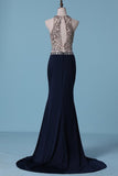 2024 Two Pieces Prom Dresses Sheath With Beading And Slit PY52KS14