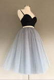 Gray Two Piece Sweetheart Spaghetti Tulle Short Homecoming Dresses