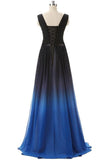 A line Royal Blue Black Gradient Bridesmaid Dresses Ombre Chiffon Lace up Prom Dresses