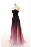 Ombre A Line Sweep Train Strapless Sleeveless Mid Back Prom Dresses