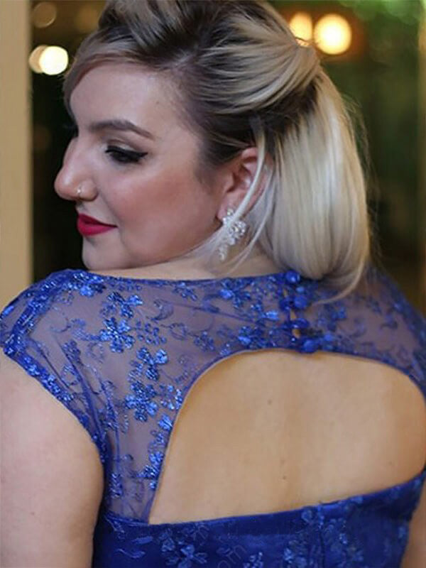 Blue A Line Brush Train Sweetheart Sleeveless Zipper Back Plus Size Prom Dresses