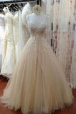 Ivory tulle lace sequins A-line dress with straps wedding