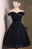 2024 Off The Shoulder A Line Homecoming Dresses Tulle With Ruffles P4FTY18T