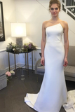 Simple Strapless Mermaid Wedding Dresses Elegant Ivory Sweep Train Wedding STKPNRE33JG