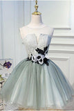 Luxury Waist Flowers See Through Backside Lolita Dress, Short Tulle Homecoming Dresses STK14980