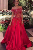 2024 Red Satin Off The Shoulder Satin Prom Dresses With PLFBZEJ4