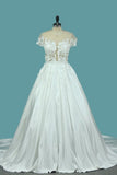 2024 A Line Scoop Wedding Dresses Satin With Handmade Flower And Sash PNYJFPQ2