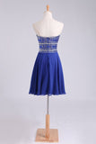 2024 A Line Short/Mini Strapless Dark Royal Blue Chiffon Homecoming Dresses With PZJGHLHX