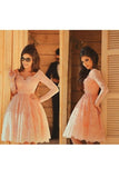 2024 Lace Homecoming Dresses A Line V Neck Long Sleeves With P1G5T89A