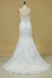 2024 Sweetheart Wedding Dresses Mermaid Tulle With Applique And Beads PMNP2AKC