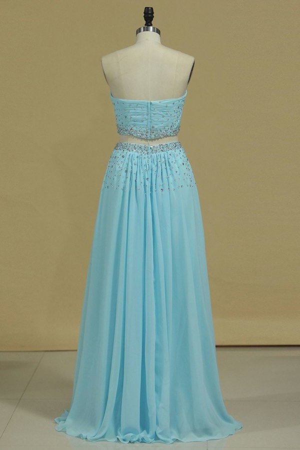 2024 Two Pieces Sweetheart Prom Dresses Chiffon With Beads And Ruffles P9ZSGD7X