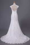 2024 V Neck Wedding Dress Open Back Mermaid/Trumpet With Lace Skirt PJK9HKGR