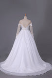 2024 Long Sleeves Bateau Open Back Wedding Dresses Tulle With P52HTGNX
