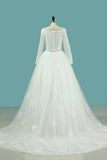 2024 Long Sleeves V Neck Wedding Dresses Ball Gown Tulle With Applique & Beading PS95C2LM