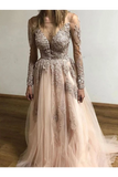 Sheer Round Neck Appliques Long Sleeves Tulle Prom Party STKP3AF4A68